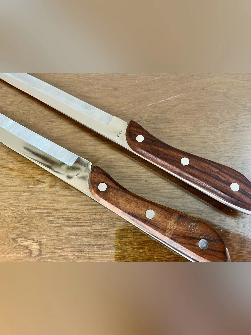 Vintage RS Carving Knife Set Stainless Steel Japan 8” & 10.5” Mid Century Knives